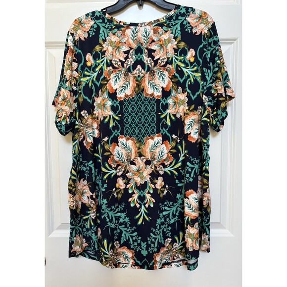 JM COLLECTION WOMENS TOPS FLORAL PULLOVER SHORT SLEEVE CREW NECK KNIT MULTICOLOR - Picture 3 of 7